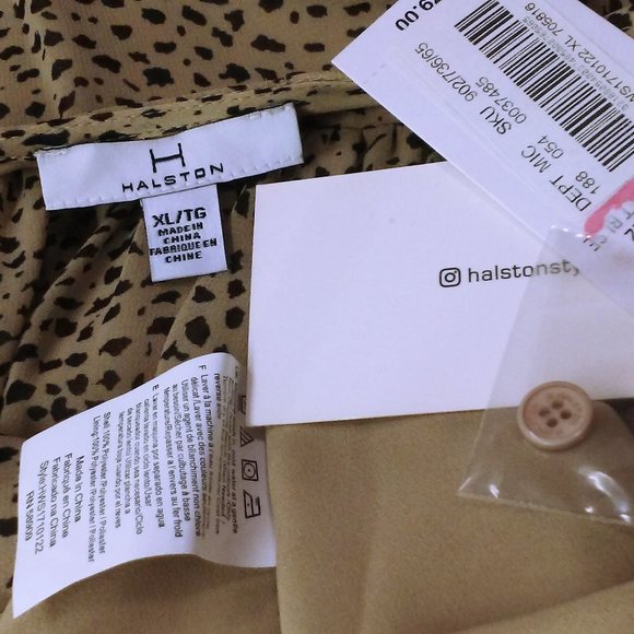 NWT Halston Animal Print Romantic Poet Blouse BabyDoll Top -XL Balloon LSL Beige - Picture 10 of 12